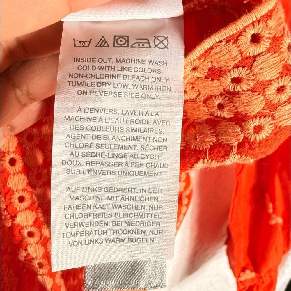 J.Crew Embroidered Floral Boho Top Orange Size S NWT